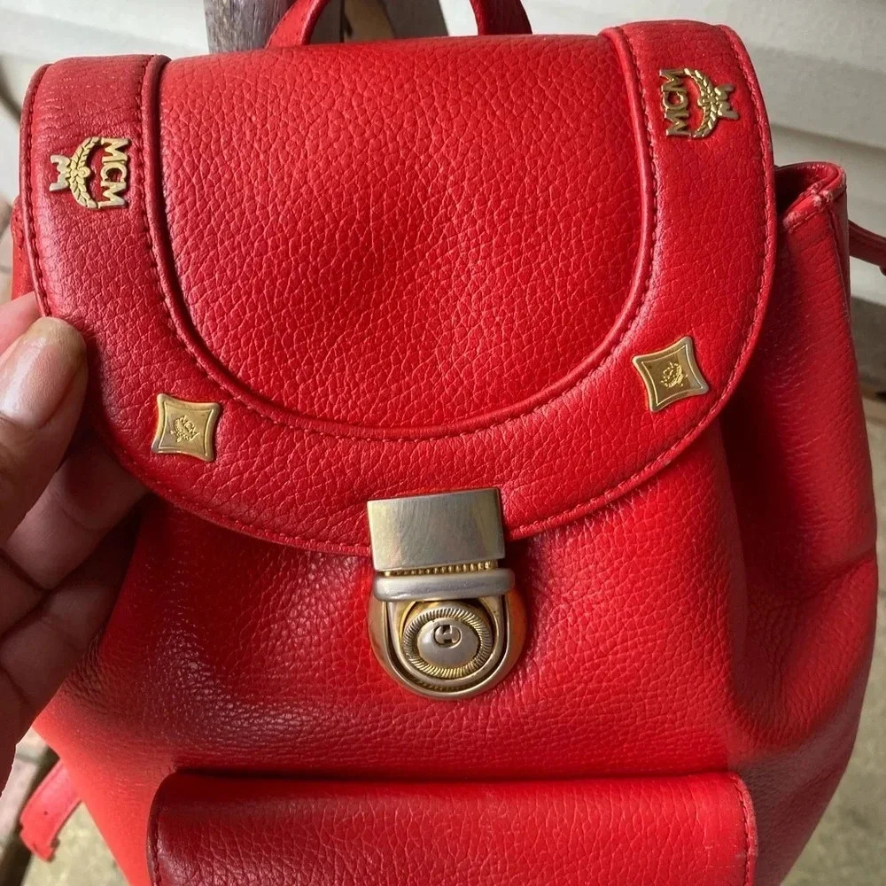 Mcm Red Small Leather Backpack - image 3